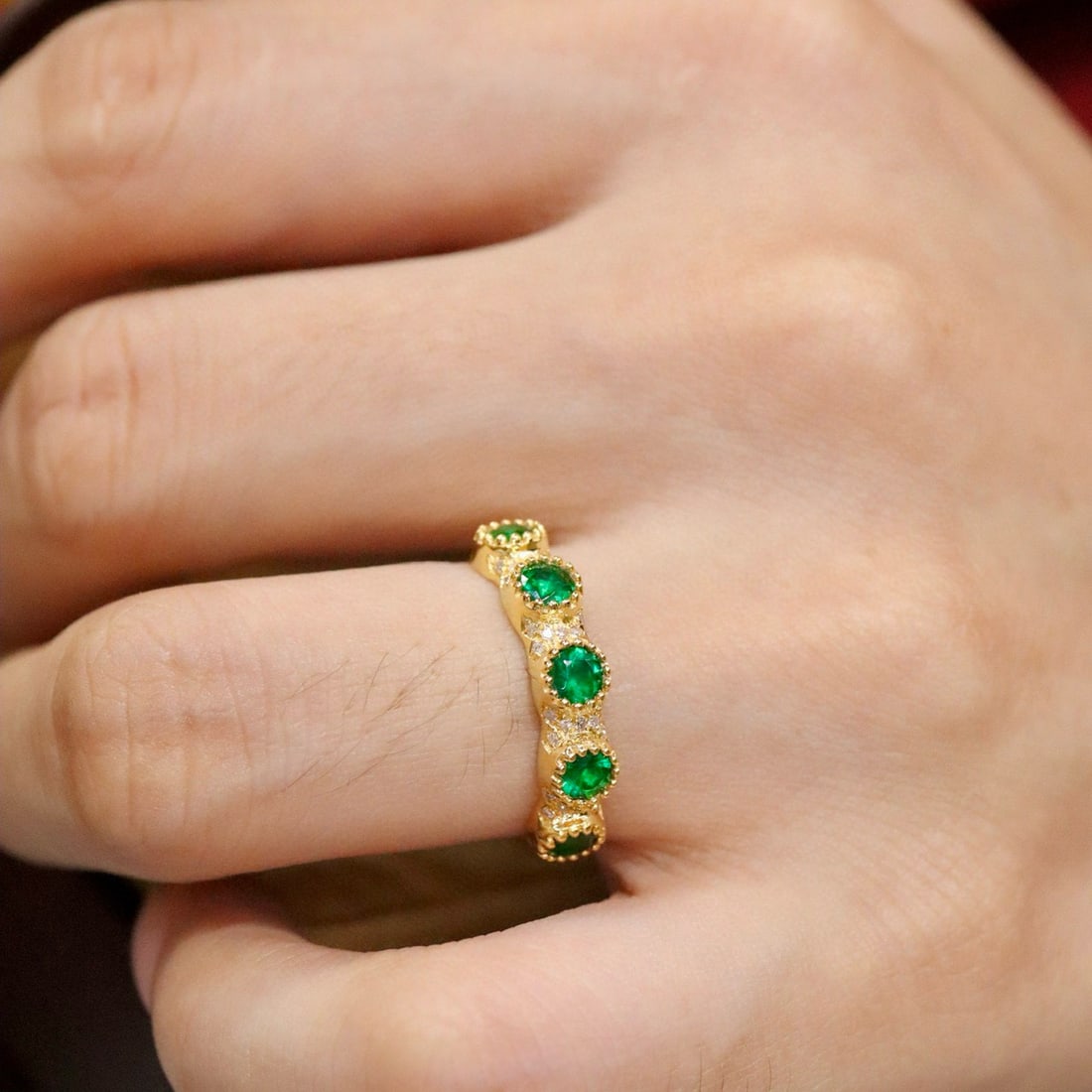 14k Gold 0.69 Ctw Vivid Green Natural Emerald & Diamond Ring - 6