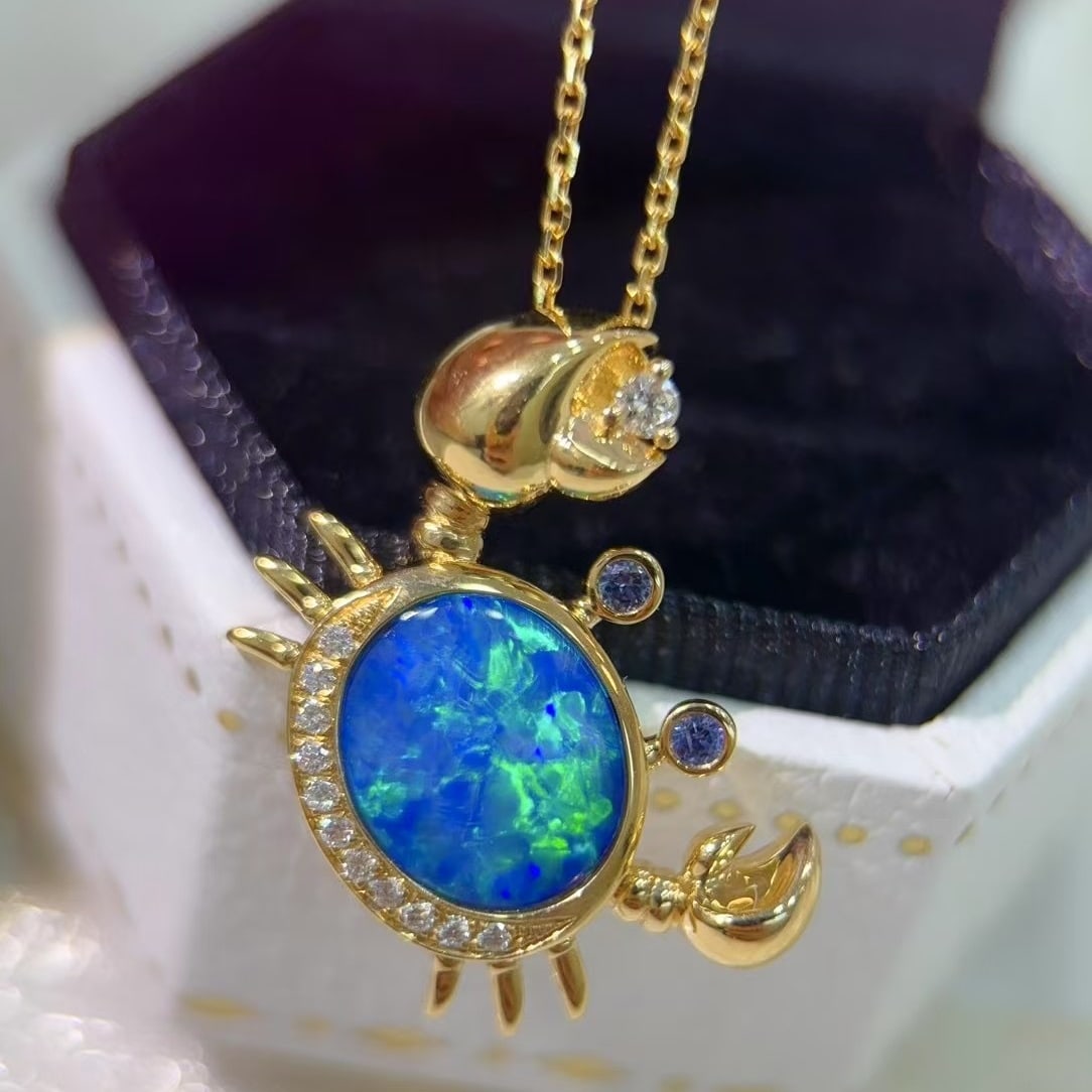 14k Gold 2.53 Ctw Natural Opal & Diamond Necklace - 2