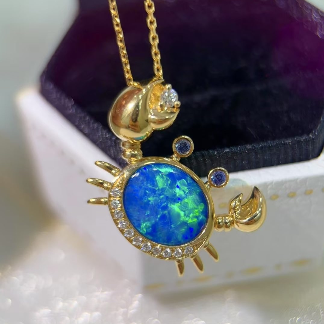 14k Gold 2.53 Ctw Natural Opal & Diamond Necklace - 3