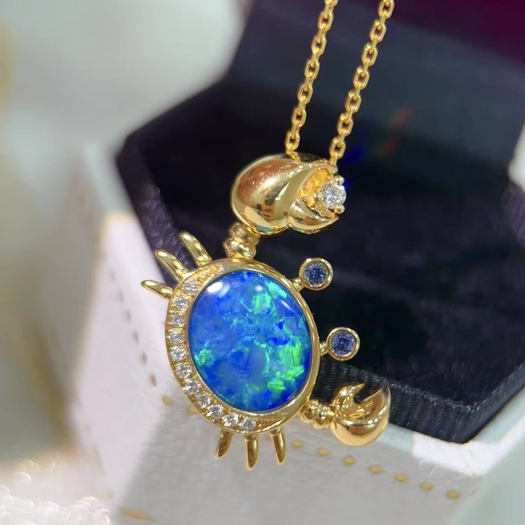 14k Gold 2.53 Ctw Natural Opal & Diamond Necklace - 4