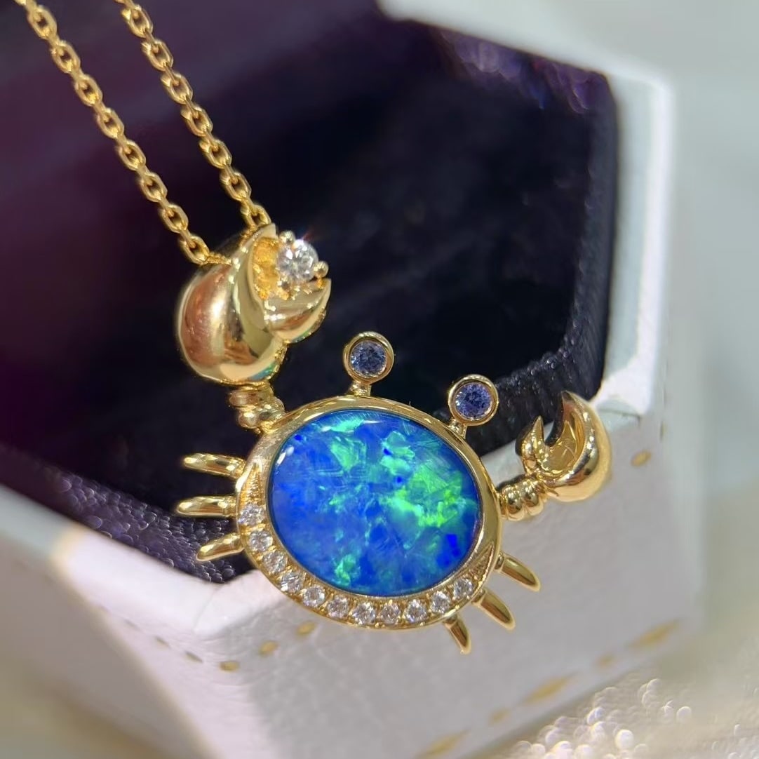14k Gold 2.53 Ctw Natural Opal & Diamond Necklace - 5