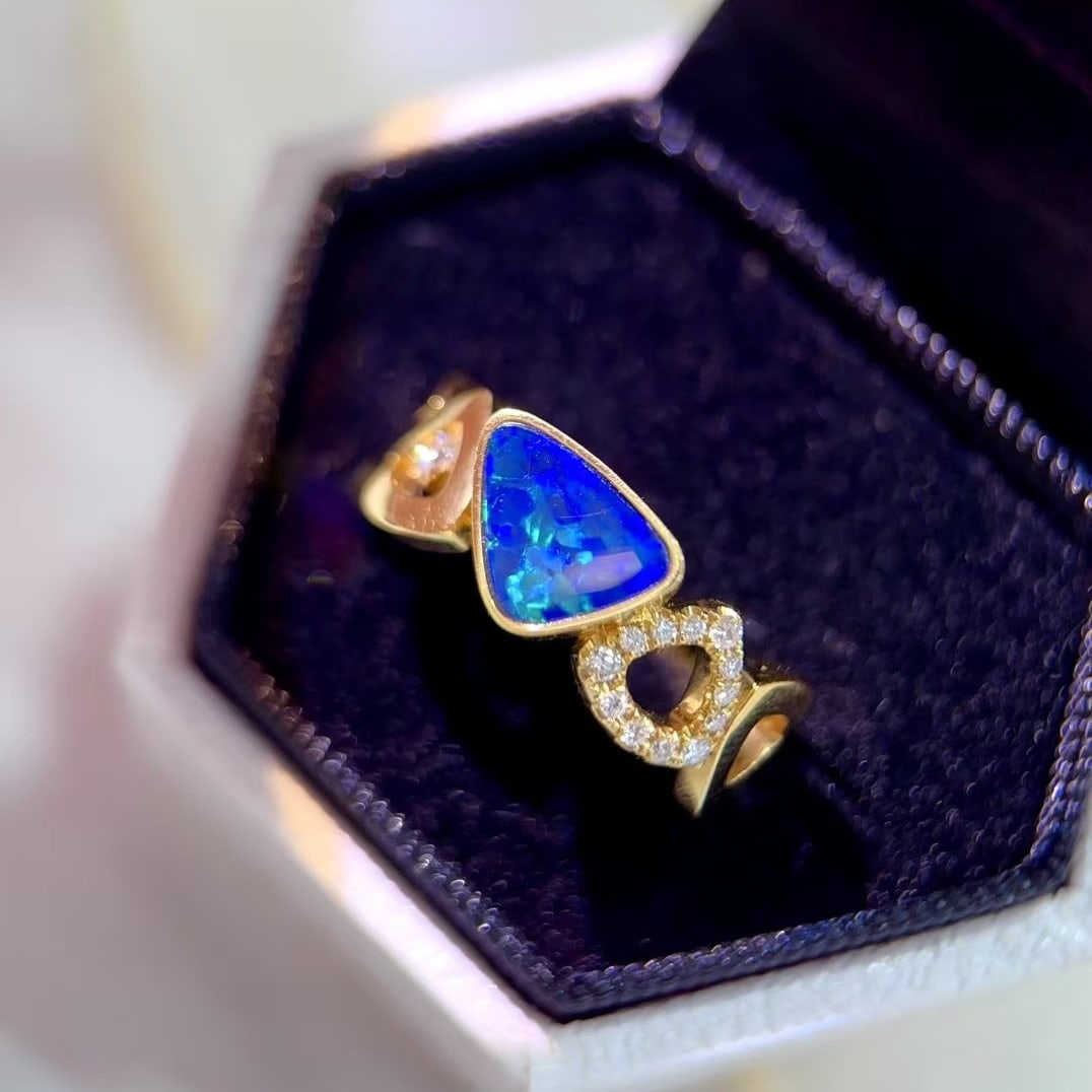 14k Gold 1.20 Ctw Natural Opal & Diamond Ring - 3