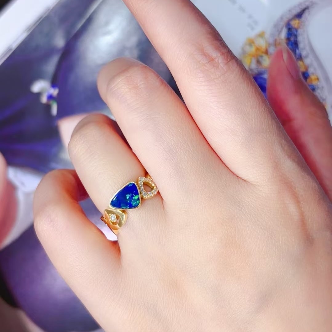 14k Gold 1.20 Ctw Natural Opal & Diamond Ring - 5