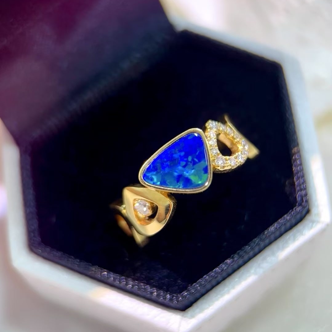 14k Gold 1.20 Ctw Natural Opal & Diamond Ring - 6