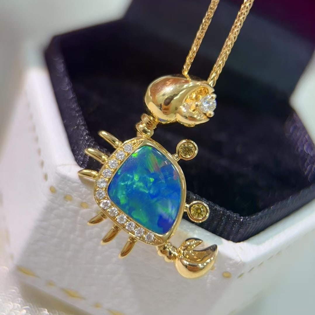 14k Gold 2.06 Ctw Natural Opal & Diamond Necklace - 2