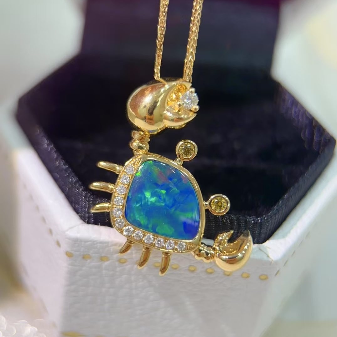 14k Gold 2.06 Ctw Natural Opal & Diamond Necklace - 3