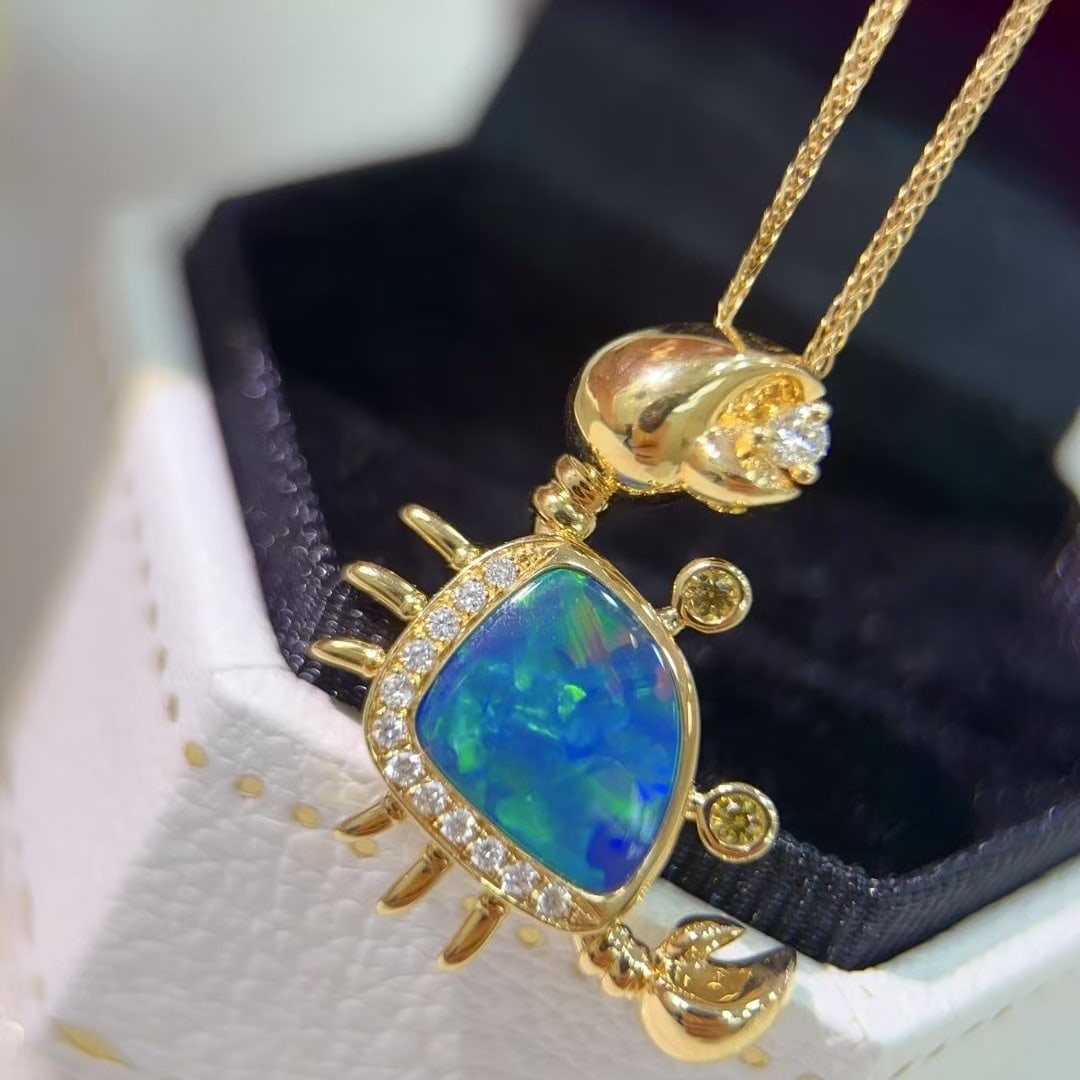 14k Gold 2.06 Ctw Natural Opal & Diamond Necklace - 4