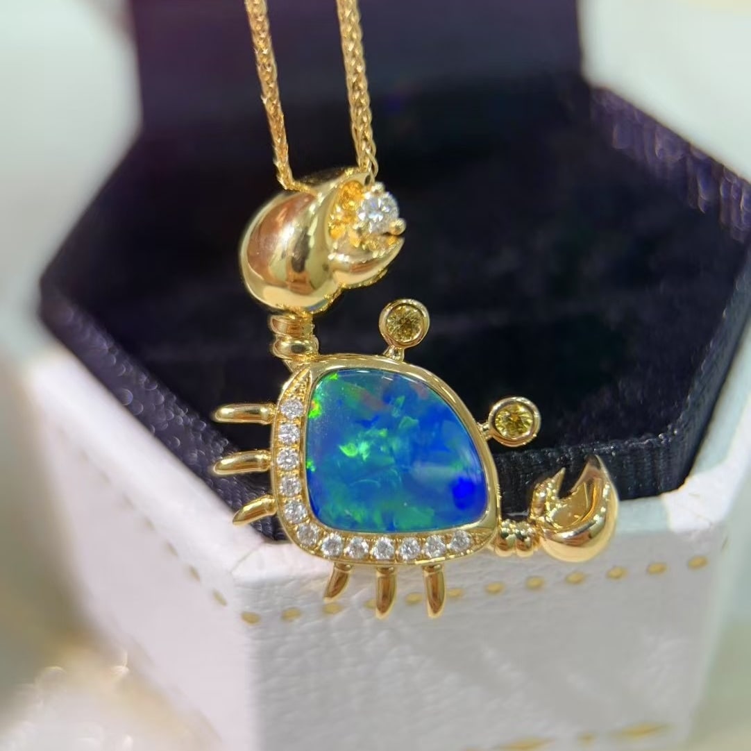 14k Gold 2.06 Ctw Natural Opal & Diamond Necklace - 5