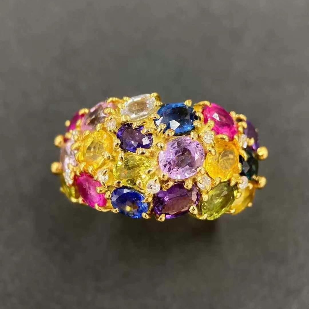 14k Gold 7.53 Ctw Natural Sapphire & Diamond Ring: Ref:230992209 // gold content:14k gold // ring size:7. 25us // // main gemstone:sapphire // shape:oval // carat weight:7. 42ct // color:color // treatment:natural // // adjacent gemstone 2 : diamond