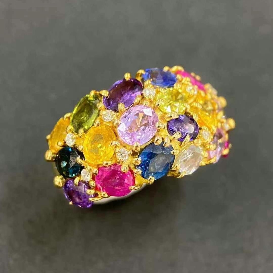 14k Gold 7.53 Ctw Natural Sapphire & Diamond Ring - 4