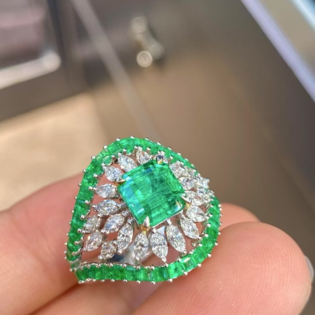 14k Gold 2.97 Ctw Vivid Green Natural Emerald & Emerald Ring - 2