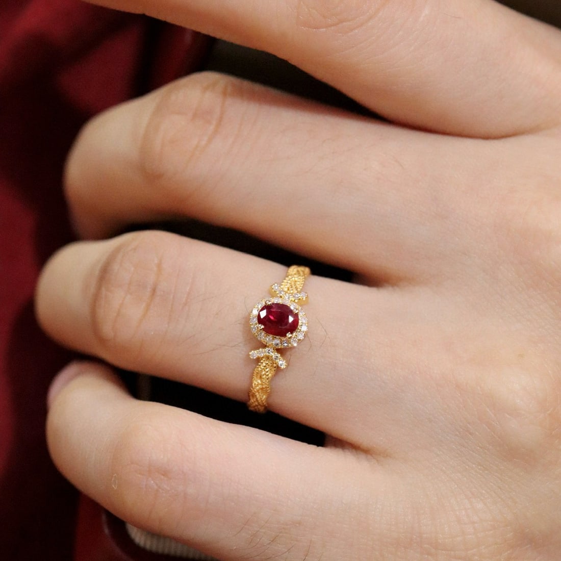 14k Gold 0.50 Ctw Natural Ruby & Diamond Ring - 5