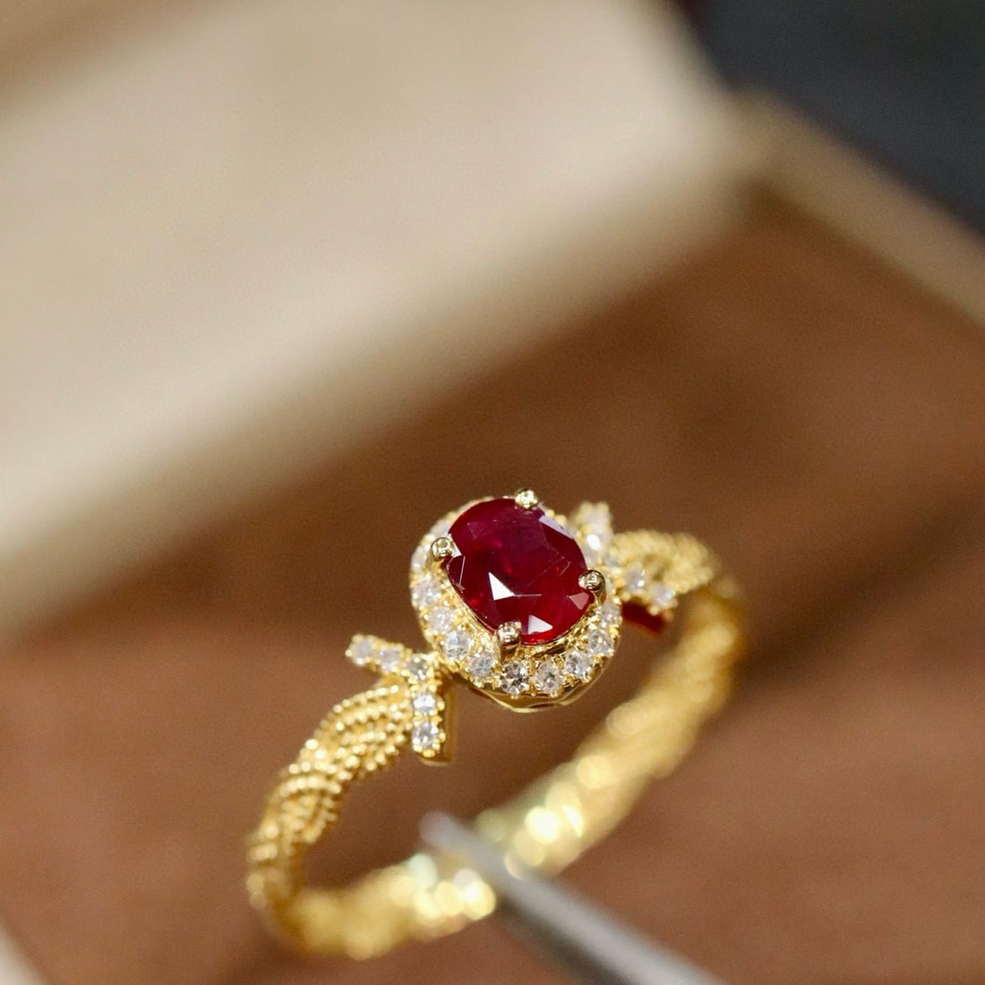 14k Gold 0.50 Ctw Natural Ruby & Diamond Ring - 6