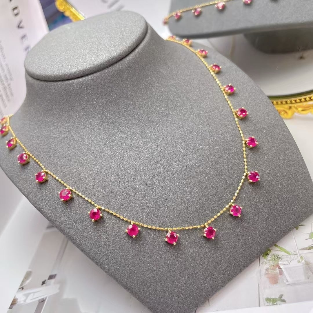 14k Gold 5.17 Ct Natural Ruby Necklace - 2
