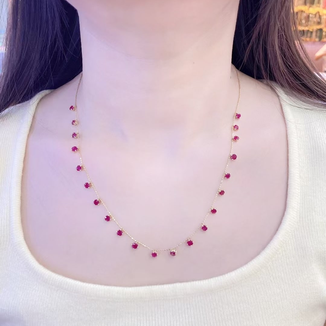 14k Gold 5.17 Ct Natural Ruby Necklace - 3
