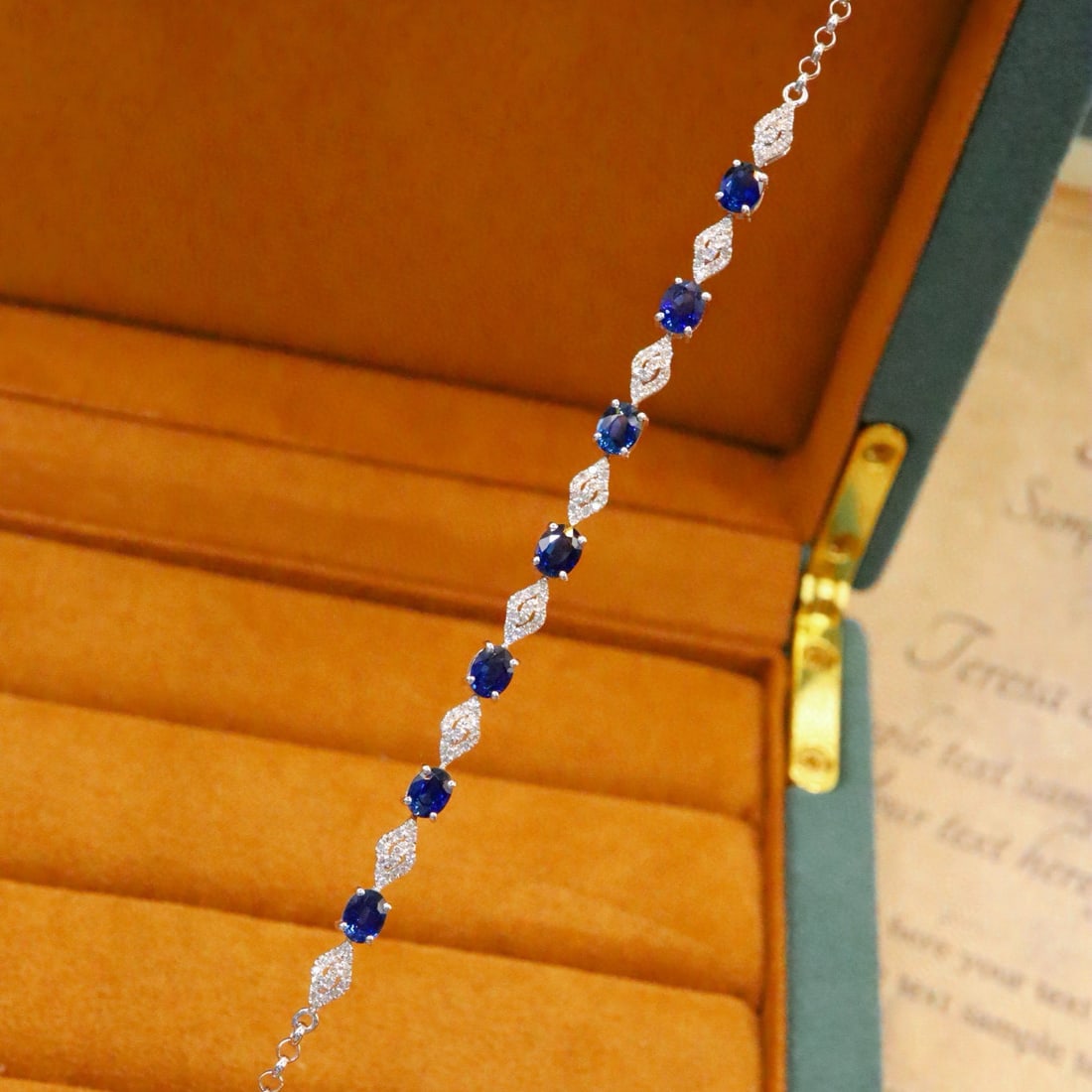 14k Gold 2.81 Ctw Natural Sapphire & Diamond Bracelet - 5