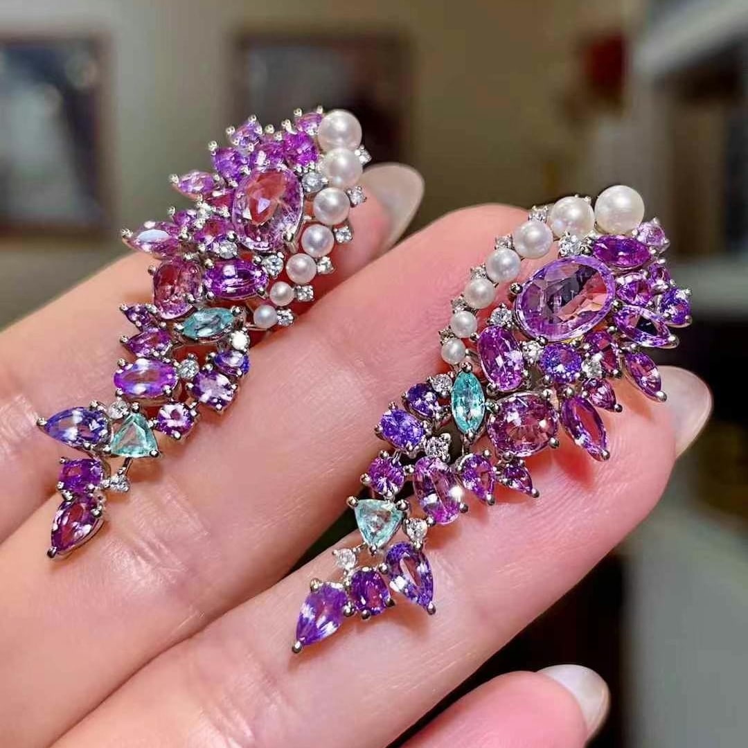 14k Gold 10.35 Ctw Natural Sapphire & Paraiba Tourmaline Earrings - 3