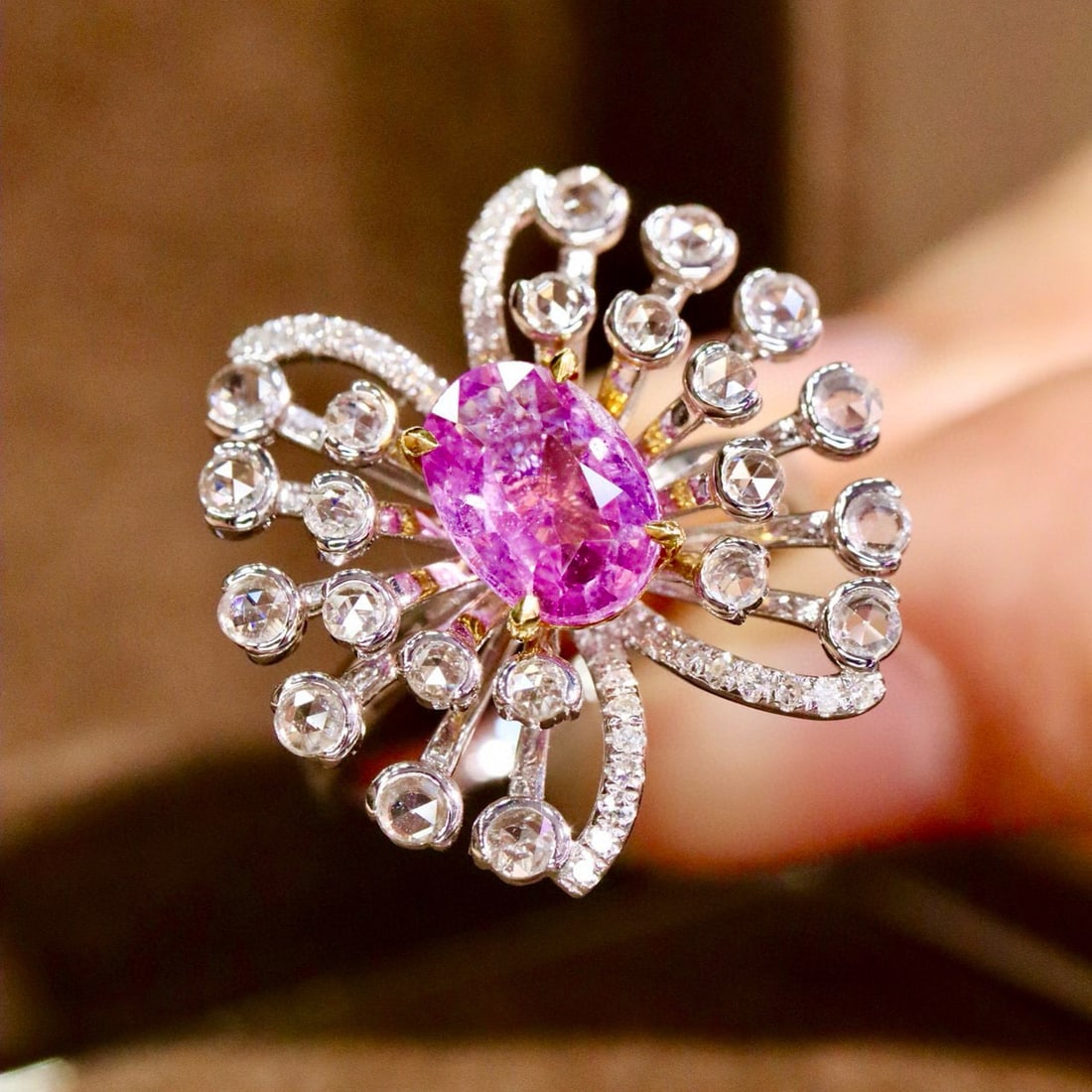 14k Gold 2.14 Ctw Natural Sapphire & Diamond Ring: Ref:230992230 // gold content:14k gold // ring size:7. 25us // // main gemstone:sapphire // shape:oval // carat weight:1. 42ct // color:pink // treatment:natural // // adjacent gemstone 2 : diamond //