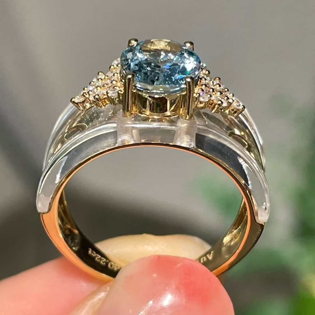 14k Gold 1.75 Ct Natural Aquamarine & Diamond Ring - 4
