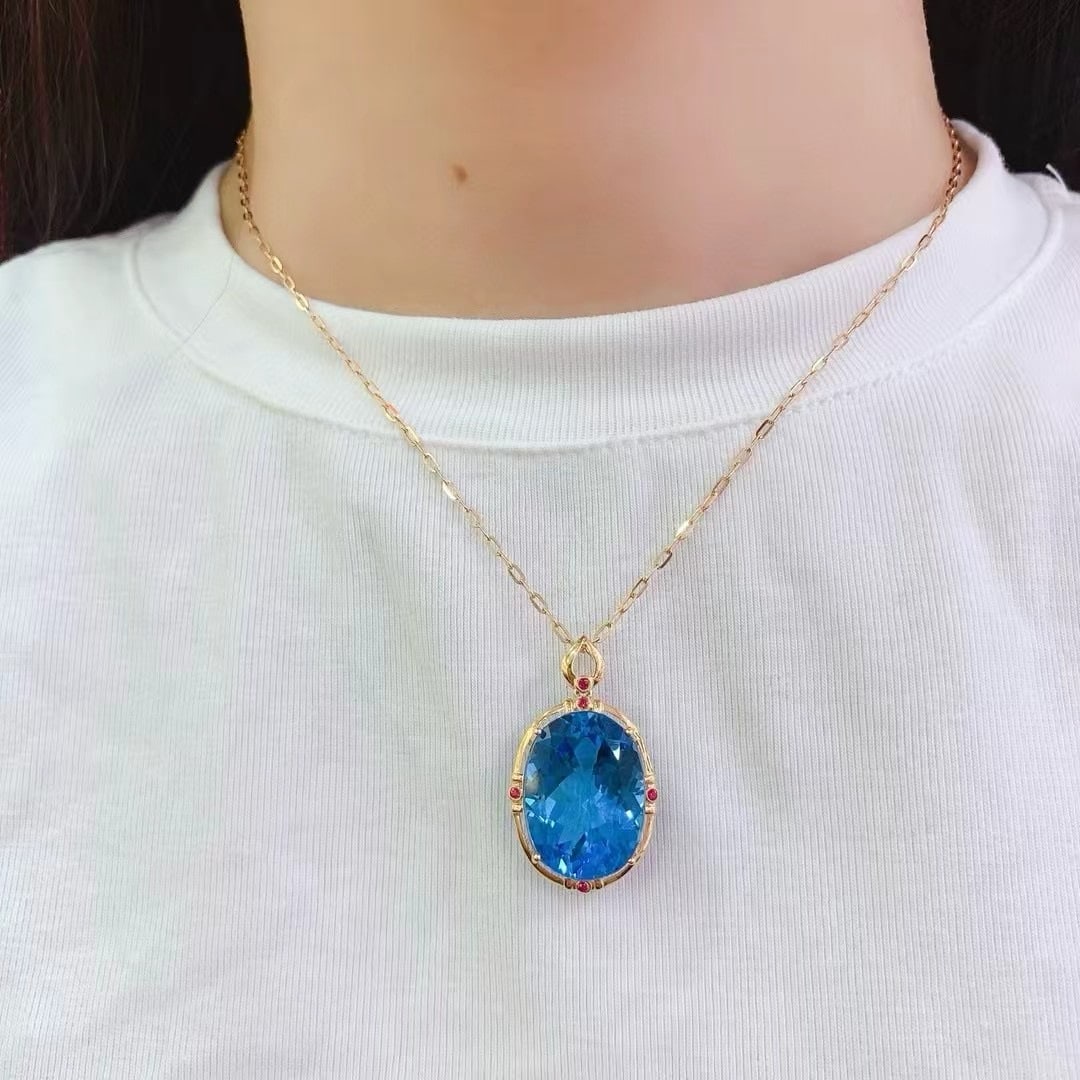 14k Gold 19.1 Ct Natural Topaz & Ruby Pendant( Without Chain ) - 2