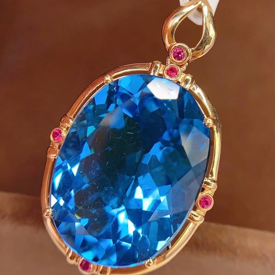 14k Gold 19.1 Ct Natural Topaz & Ruby Pendant( Without Chain ) - 3
