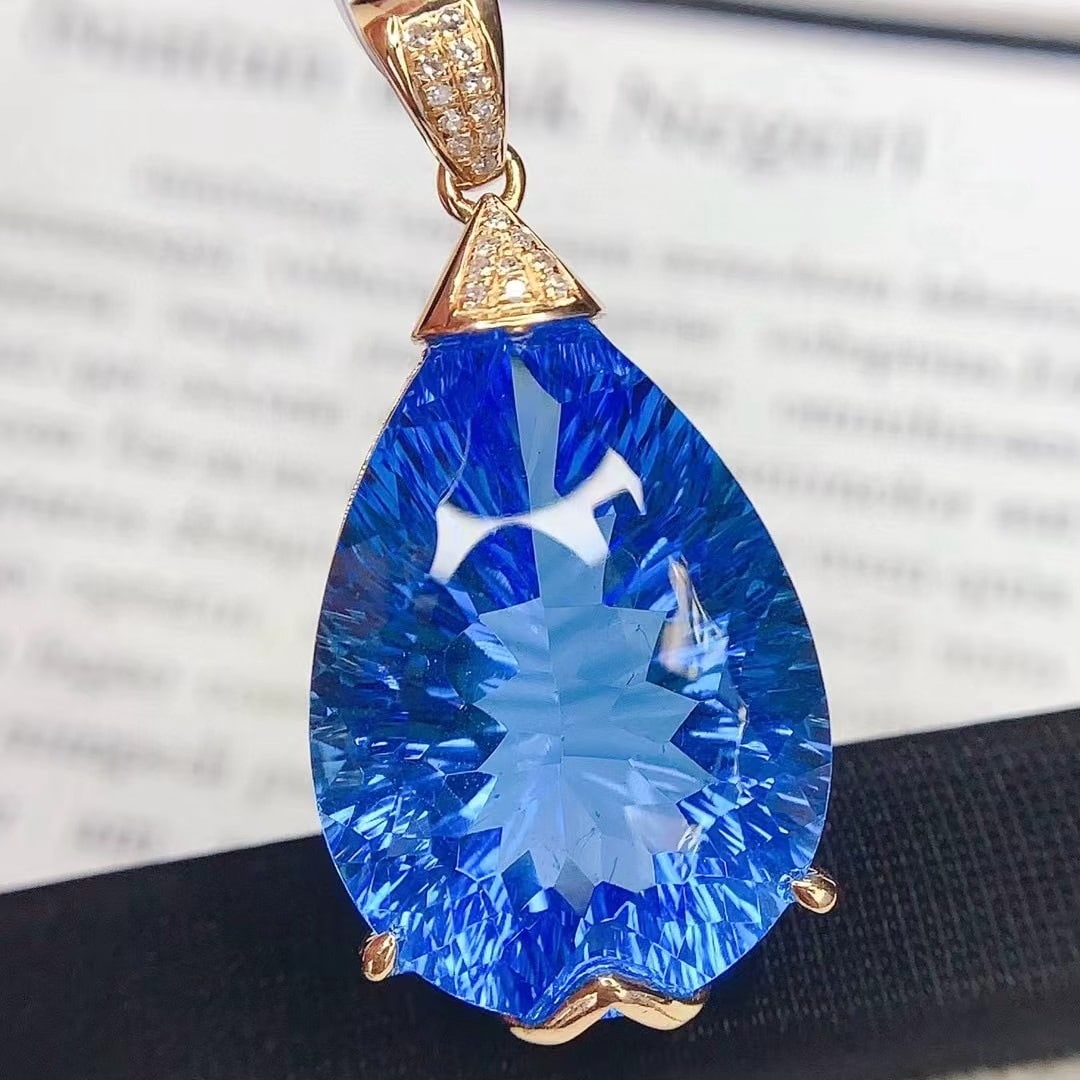 14k Gold 24.25 Ct Natural Topaz & Diamond Pendant( Without Chain ) - 2