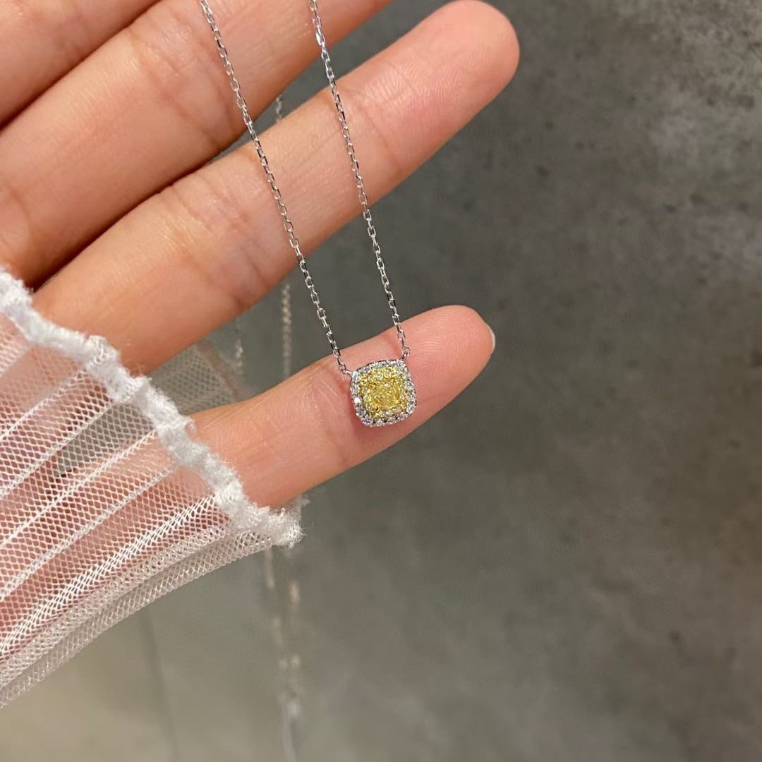 14k Gold 0.31 Ctw Natural Yellow Diamond & Diamond Necklace - 2