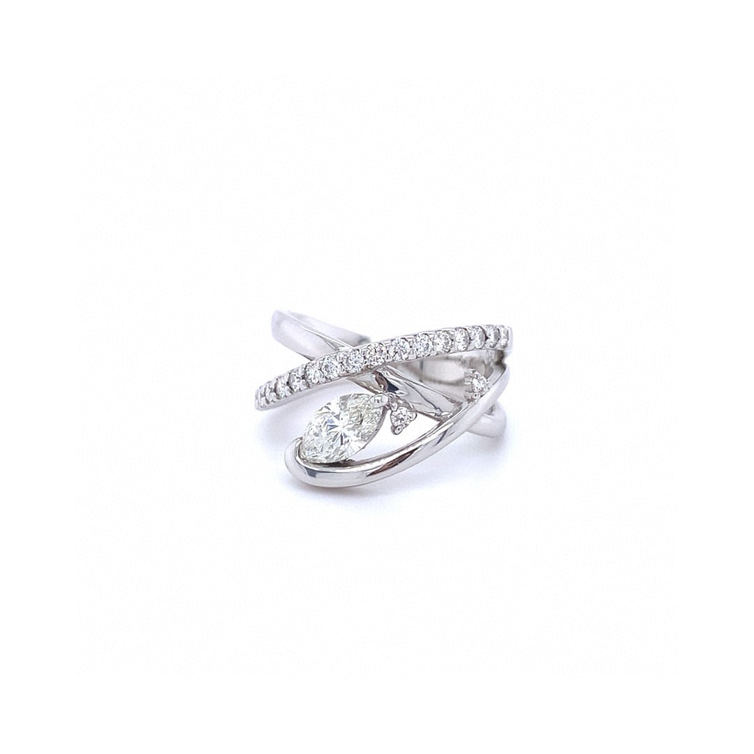 14k Gold 0.87 Ctw Natural H Diamond Ring: Ref:230992254 // gold content:14k gold // ring size:7. 25us // // main gemstone:diamond // shape:marquise // carat weight:0. 54ct // clarity grade:vs-si // color:h // treatment:natural // // adjacent