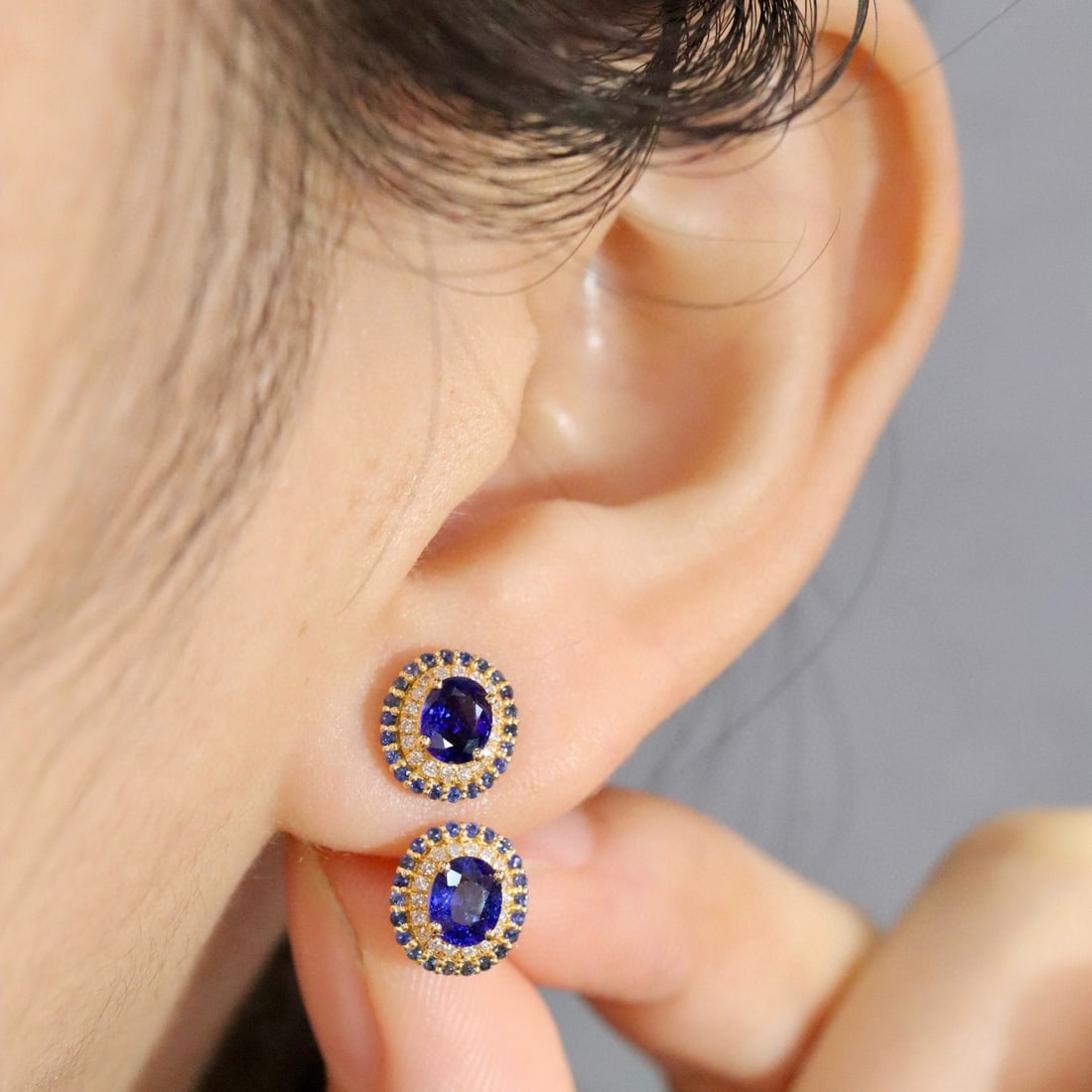 14k Gold 1.11 Ctw Natural Sapphire & Diamond Earrings - 2