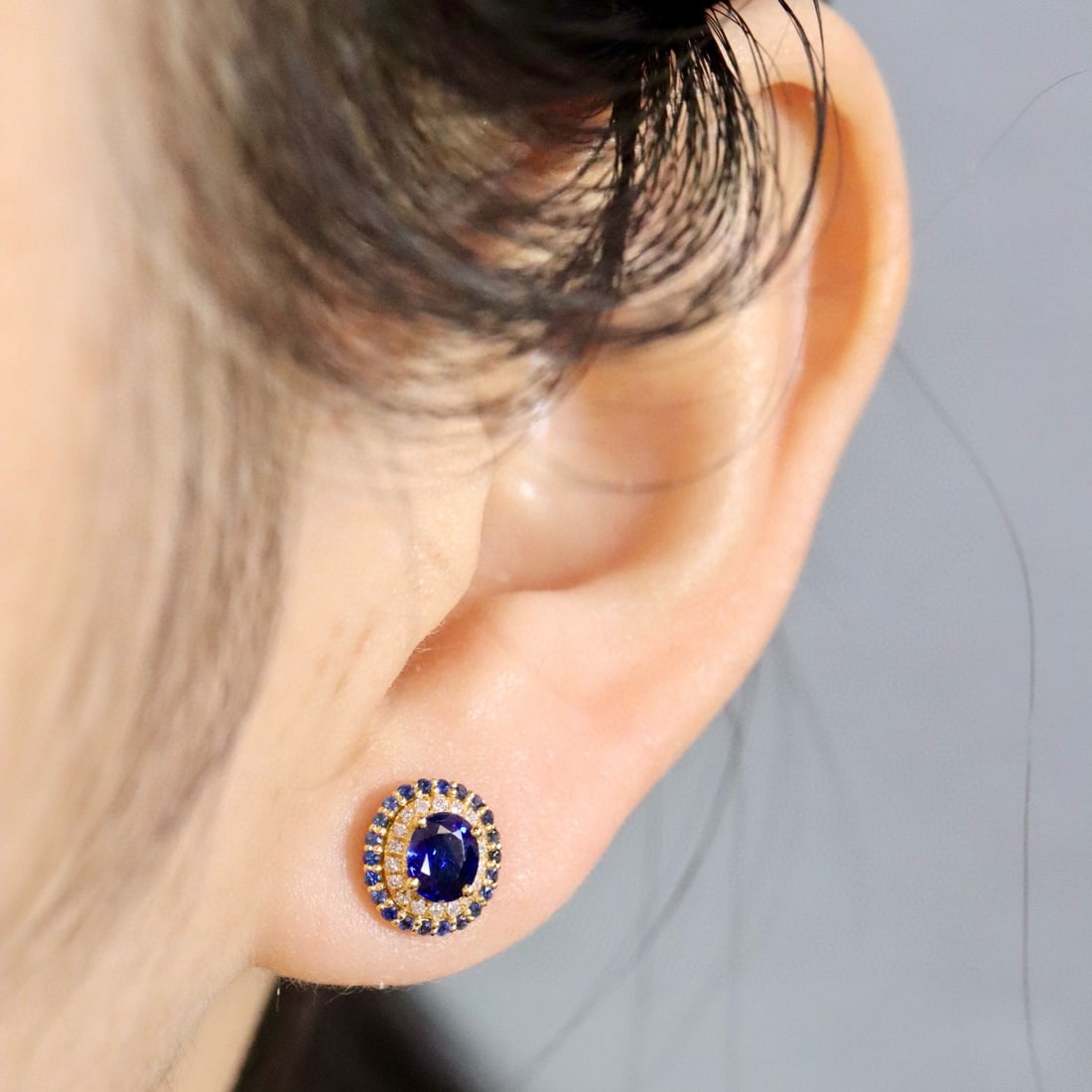14k Gold 1.11 Ctw Natural Sapphire & Diamond Earrings - 3