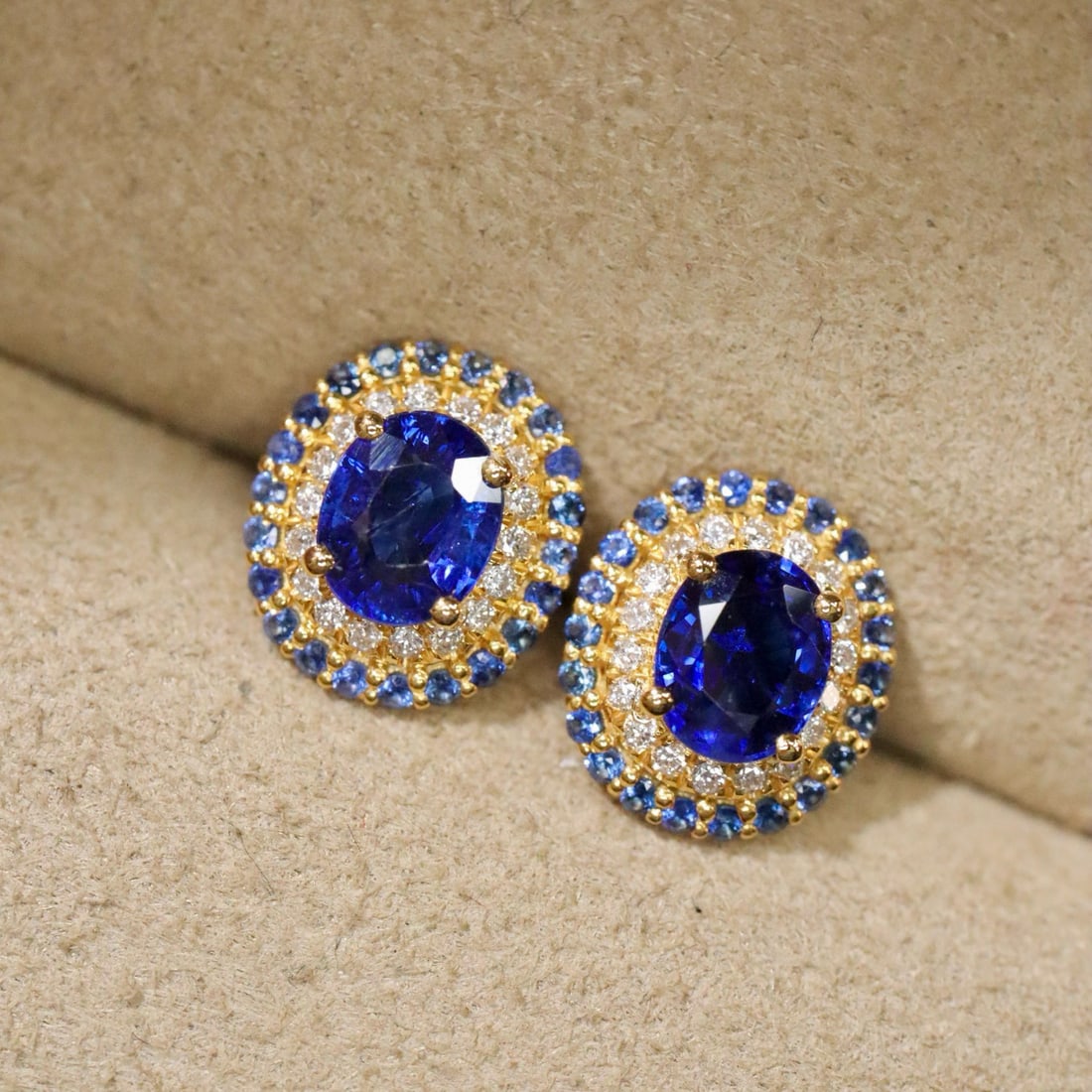 14k Gold 1.11 Ctw Natural Sapphire & Diamond Earrings - 4