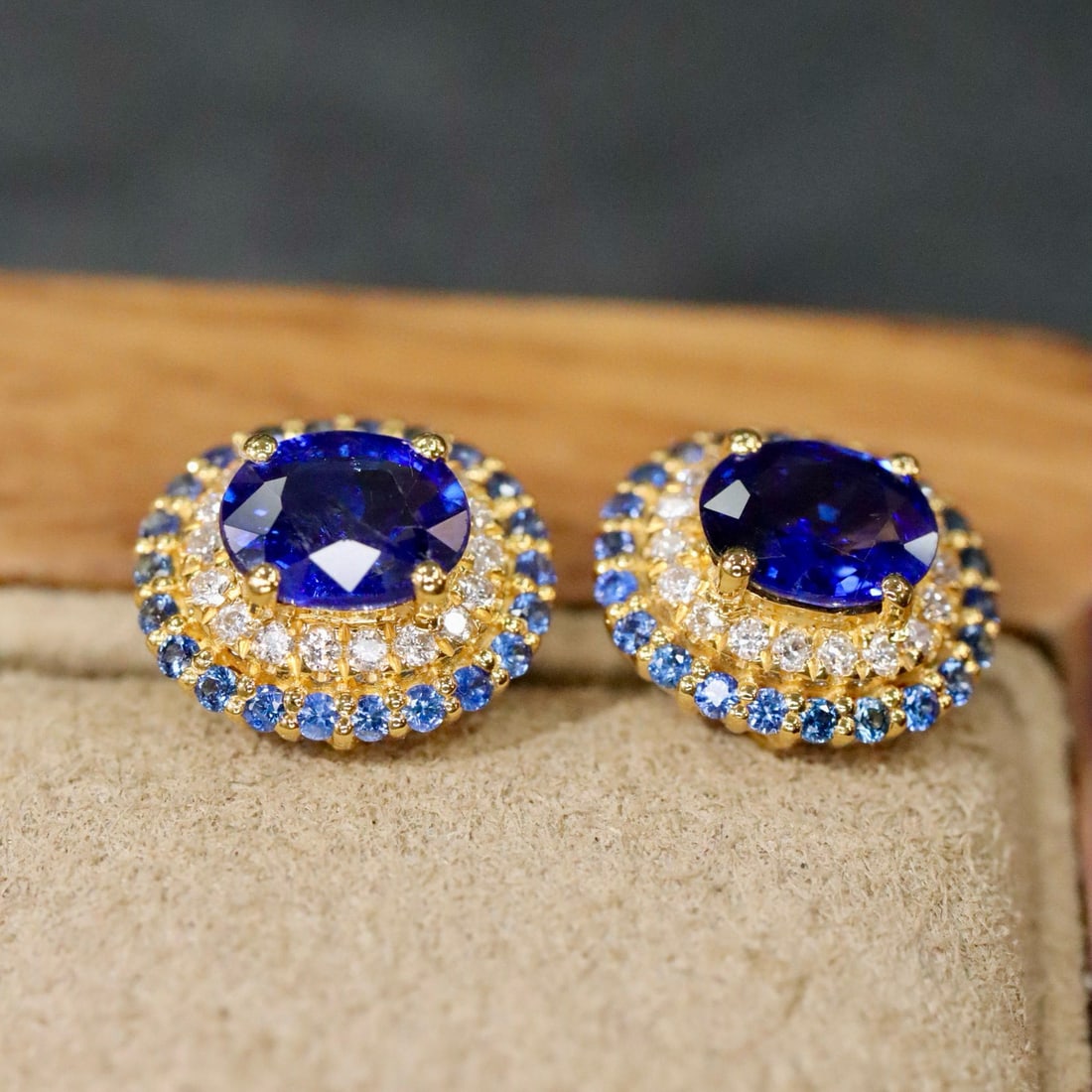 14k Gold 1.11 Ctw Natural Sapphire & Diamond Earrings - 5