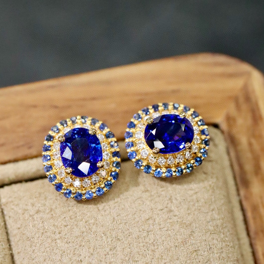14k Gold 1.11 Ctw Natural Sapphire & Diamond Earrings - 6