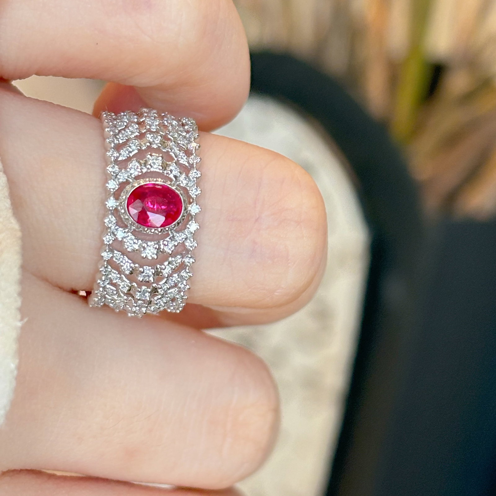 14k Gold 0.35 Ct Natural Ruby & Diamond Ring - 3
