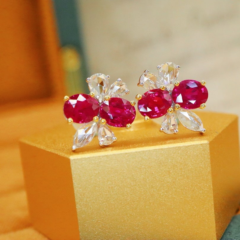 14k Gold 3.01 Ctw Natural Ruby & Diamond Earrings - 2