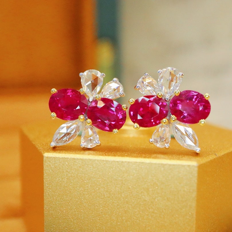14k Gold 3.01 Ctw Natural Ruby & Diamond Earrings - 3
