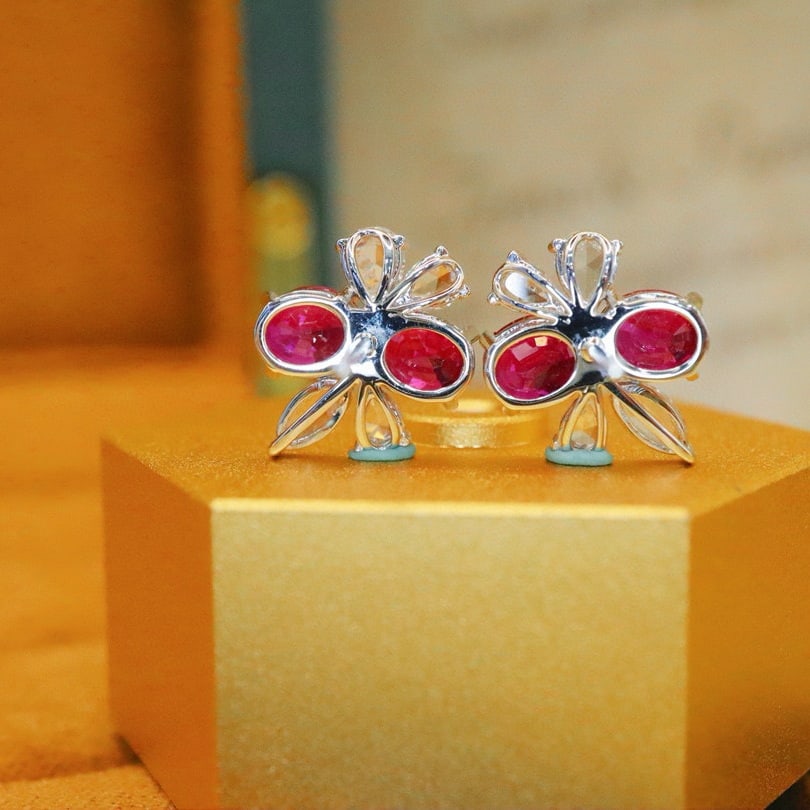 14k Gold 3.01 Ctw Natural Ruby & Diamond Earrings - 4