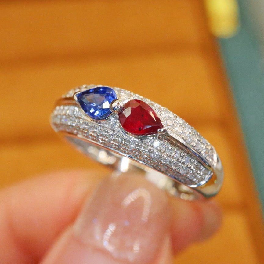 14k Gold 0.58 Ctw Natural Ruby & Sapphire Ring - 2