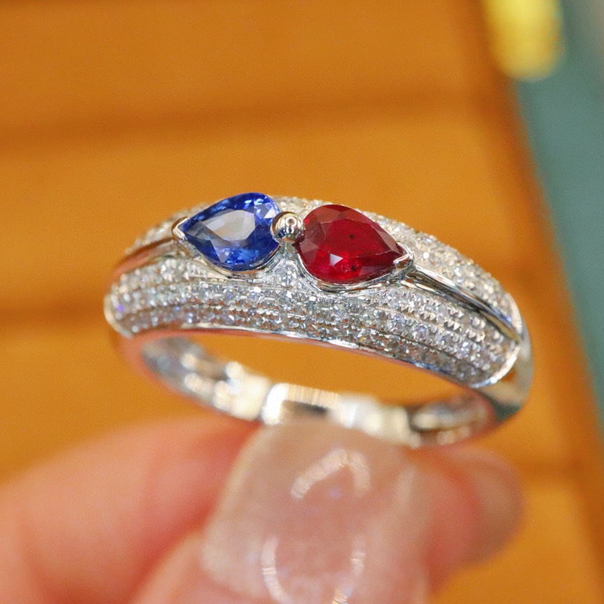 14k Gold 0.58 Ctw Natural Ruby & Sapphire Ring - 3