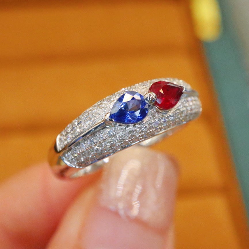 14k Gold 0.58 Ctw Natural Ruby & Sapphire Ring - 4