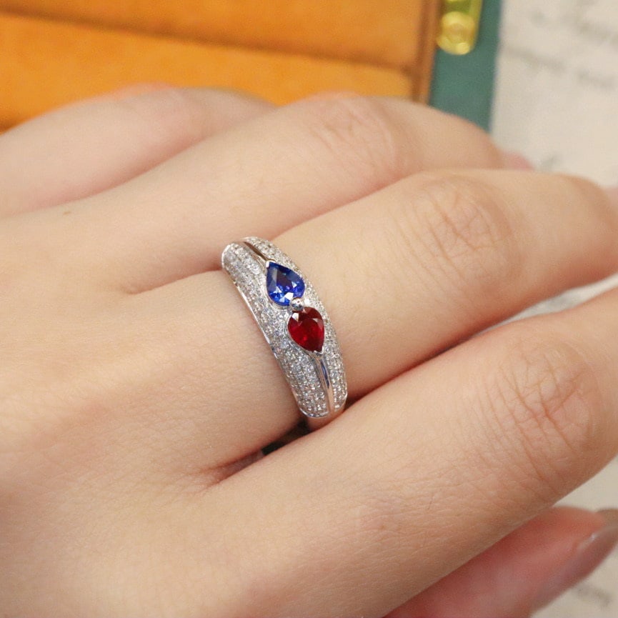 14k Gold 0.58 Ctw Natural Ruby & Sapphire Ring - 6