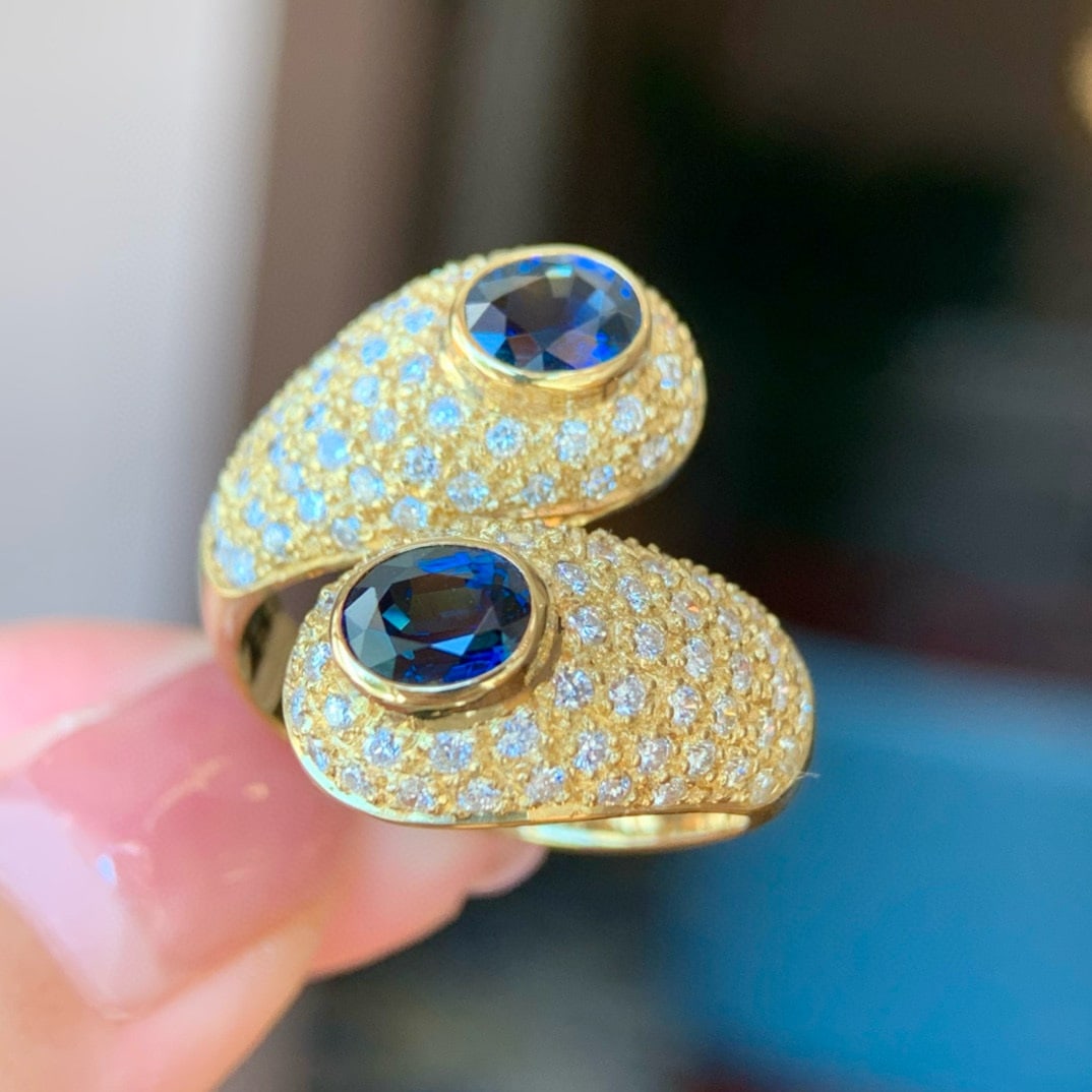 14k Gold 2.5 Ctw Natural Sapphire & Diamond Ring - 2