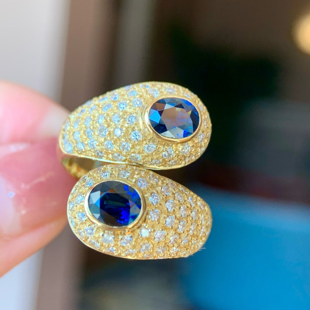 14k Gold 2.5 Ctw Natural Sapphire & Diamond Ring - 4