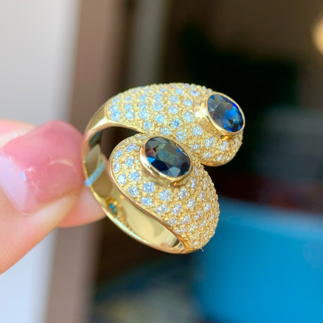 14k Gold 2.5 Ctw Natural Sapphire & Diamond Ring - 5