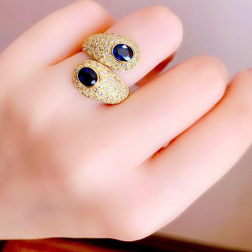 14k Gold 2.5 Ctw Natural Sapphire & Diamond Ring - 6