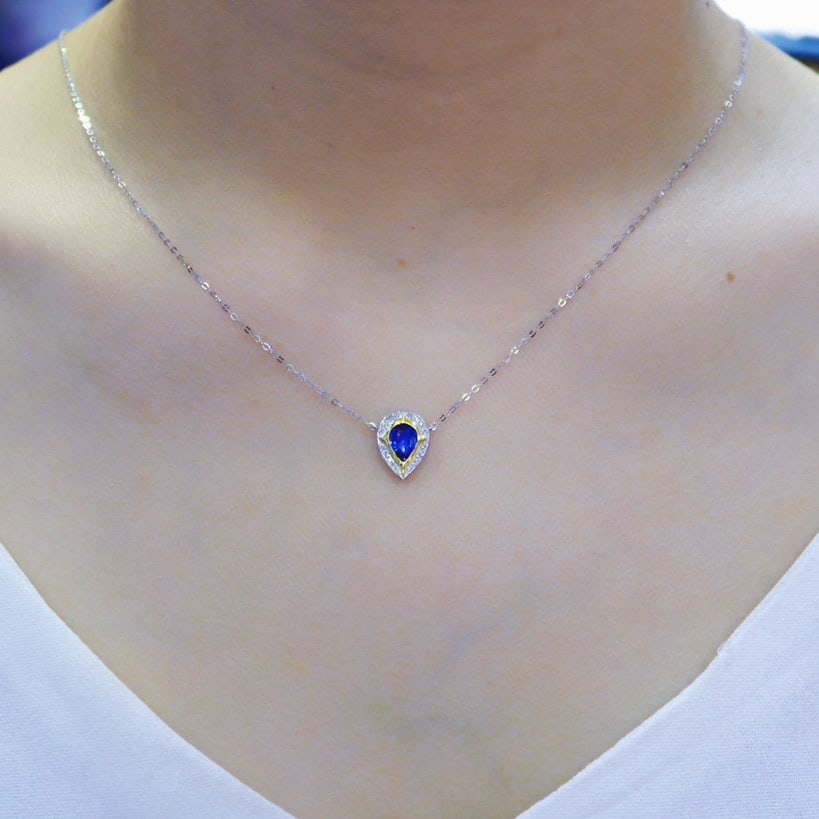 14k Gold 0.95 Ctw Natural Sapphire & Diamond Necklace - 6