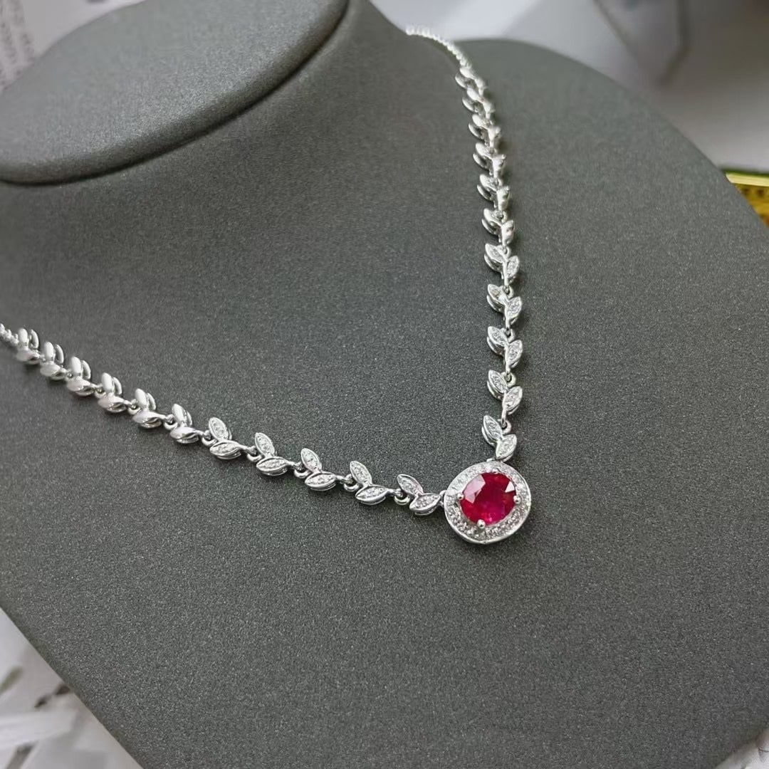 14k Gold 0.93 Ct Natural Ruby & Diamond Necklace - 2