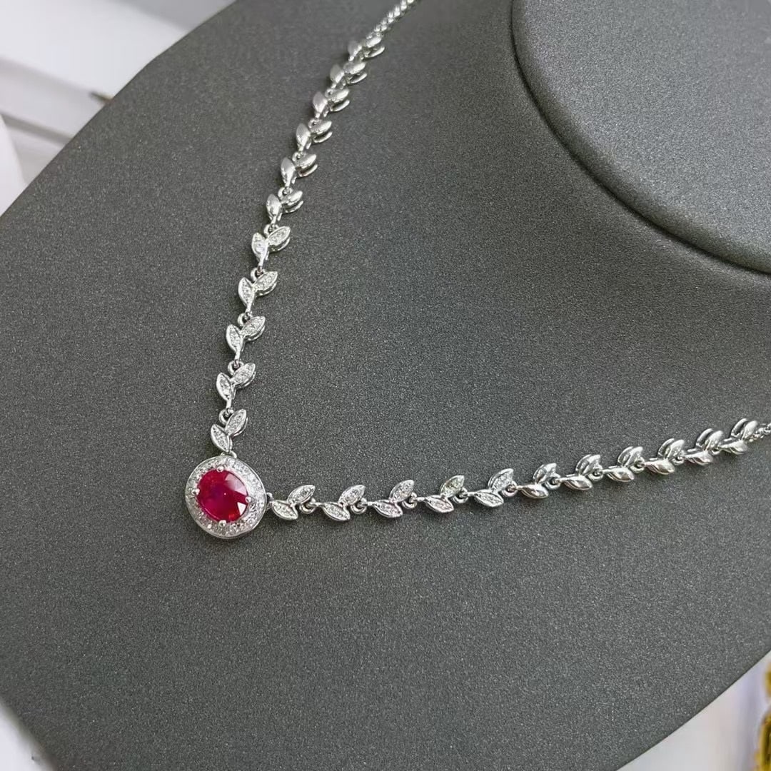 14k Gold 0.93 Ct Natural Ruby & Diamond Necklace - 3