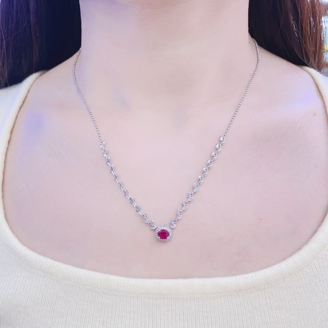 14k Gold 0.93 Ct Natural Ruby & Diamond Necklace - 4