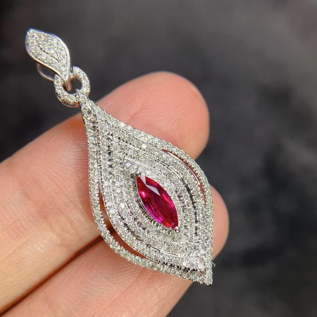 14k Gold 0.40 Ct Natural Ruby & Diamond Pendant( Without Chain ) - 2